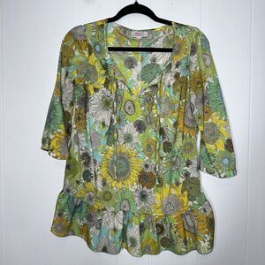 Liberty Of London Target Women’s Floral Boho Blouse Top Green Yellow Size S